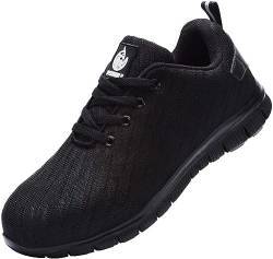 DYKHMILY Sicherheitsschuhe Damen Arbeitsschuhe S1 Leichte Stahlkappenschuhe S1 Leichte Sportlich Trekking Turnschuhe Anti-Smashing (Schwarz,36EU) von DYKHMILY