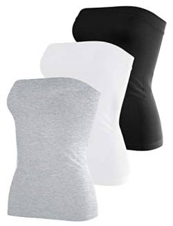 DYLH Baumwollschlauch-Tops für Damen, trägerloses Oberteil, sexy Bandeau-Top, trägerlose Hemden, dehnbares Unterhemd, 3 Packungen, BlackWhiteGray, Mittel von DYLH