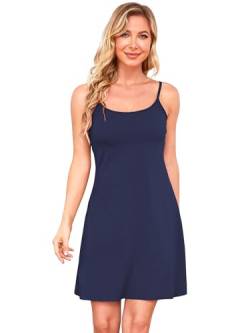 Slip-Kleid mit integriertem BH, Baumwoll-Nachthemden für Damen, Strandkleid, Sommerkleid, Sonnenkleid, Slip-Unterkleid, Navy-022, X-Large von DYLH