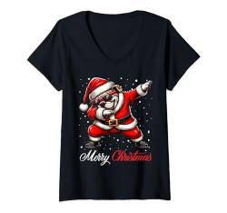 Damen Dabbing Englische Bulldogge Merry Christmas Party T-Shirt mit V-Ausschnitt von Dabbing Animals Merry Christmas Party Ideas