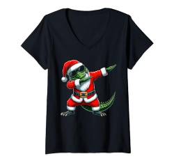 Damen Dabbing Krokodil Weihnachten Xmas Party Jungen Mädchen Kinder T-Shirt mit V-Ausschnitt von Dabbing Animals Merry Christmas Party Ideas