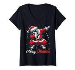 Damen Dabbing Pitbull Dog Frohe Weihnachtsfeier für Jungen, Mädchen, Kinder T-Shirt mit V-Ausschnitt von Dabbing Animals Merry Christmas Party Ideas