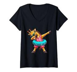 Damen Dabbing Giraffe Tier Schwimmen Float Sommer Liebhaber Strand T-Shirt mit V-Ausschnitt von Dabbing Dance Summer Lovers