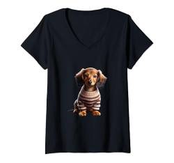 Damen Dackel Shirt Weiner Dog Mom Dad Love Doxie Puppy Cute Tee T-Shirt mit V-Ausschnitt von Dachshund Gifts and Doggie Shirts