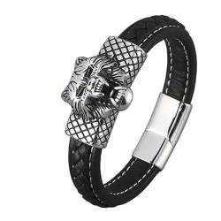 Daesar Armband Leder Herren Schwarz, Armband Freundschaft Magnet 12MM Tier Wolf Partnerarmband Leder Armbäner Männer 16.5CM von Daesar