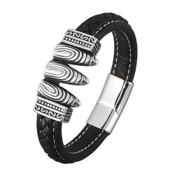 Daesar Armband Leder Herren Schwarz, Armband Freundschaft Magnet 12MM mit Vintage Geometrie Partnerarmband Leder Armbäner Männer 18.5CM von Daesar