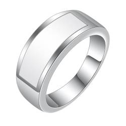 Daesar Edelstahl Ringe für Männer, Silber Ring Personalisiert 8.5MM mit Weiß Stein Bandring Ring Gr.54 (17.2) von Daesar