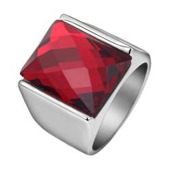 Daesar Edelstahl Ringe für Männer, Silber Ring Personalisiert Breit 16MM mit Rot Zirkonia Siegelring Ring Gr.62 (19.7) von Daesar