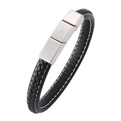 Daesar Lederarmband Herren mit Magnetverschluss, Charm Armbänder Leder Geflochten Partnerarmband Edelstahl Armband Schwarz Leder 18.5CM von Daesar