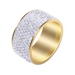 Daesar Männer Ringe Edelstahl, Ring Personalisiert Breit 12MM mit Weiß Zirkonia Statement-Ring Gold Ringe Große 60 (19.1) von Daesar