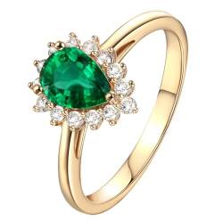 Daesar Ringe Frauen Gold 585, Trauringe Blume mit 1ct Tropfen Smaragd Verlobungsring Hochzeit Ring Damen Nickelfrei Gr.65 (20.7) von Daesar