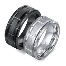 Daesar Ringe Hochzeit Set 2 Ringe, Verlobungsringe Paar 8MM mit Reifen Muster Partnerringe Freundschaftsringe Wolframcarbid für 2 Silber Gr.67 (21.3)& Schwarz Gr.62 (19.7) von Daesar