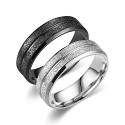 Daesar Ringe Hochzeit Set 2 Ringe, Verlobungsringe Paar mit Gravur 6MM Matt Partnerringe Freundschaftsringe Edelstahl für 2 Silber Gr.72 (22.9)& Schwarz Gr.63 (20.1) von Daesar