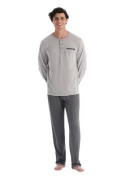 Dagi Men's Light Grey Half-Placket Long Sleeve 3-Piece Pajama Set, XL von Dagi