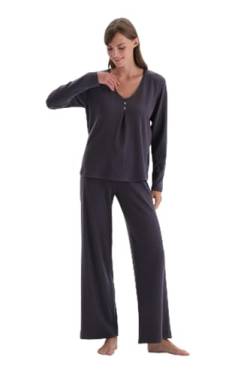 Dagi Women's Anthracite Long Sleeve Lace Detailed Viscose T-Shirt & Trousers Pyjama Set, Anthracite,XL von Dagi