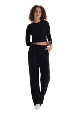 Dagi Women's Black Doubled Leg Ribbed Regular Waist Tracksuit, Black,L von Dagi