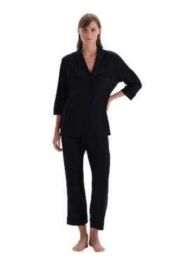 Dagi Women's Black Long Sleeve Velvet Strip Detailed Shirt Pants Pajamas Suit, Black,3XL von Dagi