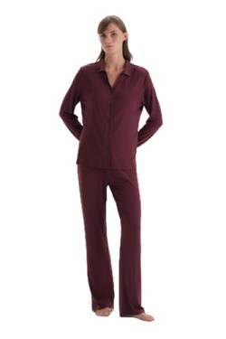 Dagi Women's Bordeaux Basic Cotton Modal Shirt Pants Knitted Pajamas Suit, Bordeaux,L von Dagi