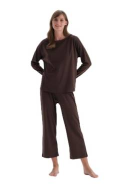 Dagi Women's Dark Brown Boat Collar Basic Regular Fit T-Shirt & Trousers Pyjama Set, Dark Brown,3XL von Dagi