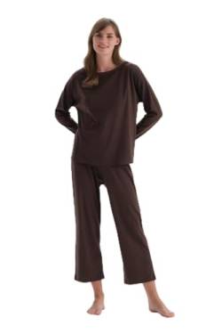 Dagi Women's Dark Brown Boat Collar Basic Regular Fit T-Shirt & Trousers Pyjama Set, Dark Brown,S von Dagi