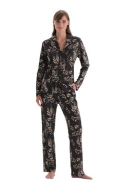 Dagi Women's Dark Brown Long Sleeve Size Printed Shirt Pants Pajamas Suit, Dark Brown,3XL von Dagi