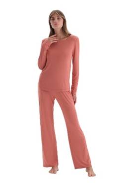 Dagi Women's Terracotta Collar Detailed Long Sleeve Knitted T-Shirt & Trousers Pyjama Set, Terracotta,L von Dagi