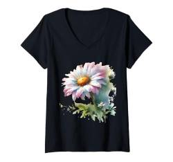 Damen Gänseblümchen-Grafikdruck Mädchen T-Shirt mit V-Ausschnitt von Daisy Flower Summer Gifts Store