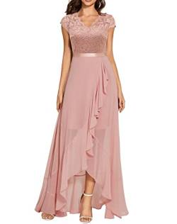 Daisyaner Damen Elegant Cocktailkleid V-Ausschnitt Bodenlang Abendkleid Ballkleid A Linie Rüschenkleid Blush L von Daisyaner