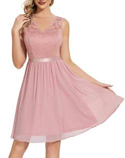 Daisyaner Damen Kurz Abendkleid Elegant Spitzenkleid Ballkleider V-Ausschnitt Brautkleid Cocktailkleid Festliches Kleid Blush XXL von Daisyaner