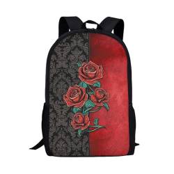 Dajingkj Schulrucksack für Teenager Mädchen Jungen Grundschule Mittelschule Gotische Rose Schulranzen Personalisiert Rucksack mit Seitentaschen Schule Geschenke von Dajingkj