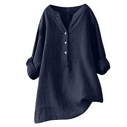 Baumwolle Leinenbluse Damen Sommer Tops Elegant Einfarbig Musselin Bluse 3/4 Ärmel V-Ausschnitt Kurzarm Oberteile Locker Lässige Longbluse Basic Arbeitsshirt Angebote des Tages von Dajowake