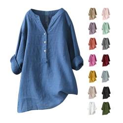 Dajowake Sommer Leinenbluse Damen Oberteile V-Ausschnitt Kurzarm Einfarbig Musselin Top Baumwolle Große Größen Bluse 3/4 Ärmel Kurzarm T-Shirt Tuniken Leicht Shirt zeitlich von Dajowake