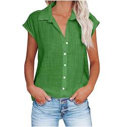 Damen Baumwolle Leinenbluse Sommer Kurzärmeliges Oberteile V-Ausschnitt Button Down Bluse Lose Elegant T-Shirt Basic Revers Shirts Tunika Tops Casual Einfarbig Shirt Damenblusen von Dajowake