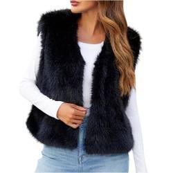 Damen Westen Elegant Fellweste Ärmellose Pelzweste Vest Jacke Fellweste Faux Pelz Kunstfell Mantel Pelzjacke Fell Cardigan Winter Warme Fellweste Pelzmantel Einfarbig Kunstpelze von Dajowake