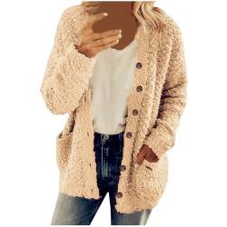 Teddyjacke Damen mit Taschen Winterjacke Mode Warme Wintermantel Flauschig Plüsch Jacke Dicke Freizeit Mantel Einfarbig Fleecejacke Knopfleiste Plüschjacke Winter Thermo Sweatshirt von Dajowake