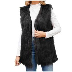 Weste Damen Lange Kunstpelze Elegant Ärmellose Westen Einfarbig Pelzweste Vest Jacke Fellweste Winter Warme Felljacke Faux Pelz Kunstfell Pelzmantel Pelzjacke Fell Cardigan Mantel von Dajowake