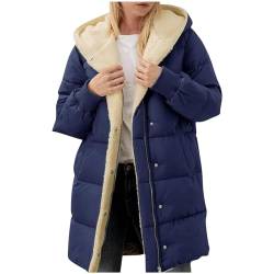 Winterjacke Damen Langes Jacke Mantel Einfarbig Warm Wintermantel Fashion Zip Hoodies Fleece Verdickt Steppjacke Übergangsjacke Sherpa Gefütterter Fleecejacke Langarm Thermo Kapuzenjacke von Dajowake