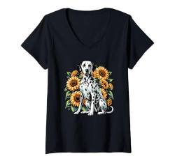 Damen Sunflowers Dalmatian Dalmatians Dal Dally Dog T-Shirt mit V-Ausschnitt von Dalmatians Dalmatian Dog Lover Gifts