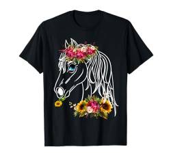 Damen Bandana mit Pferdekopf und Blumenmuster, Reitsport T-Shirt von Damen-Pferdereiten-Pferdeliebhaber-Mädchen