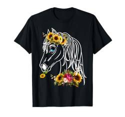 Damen Bandana mit Pferdekopf und Blumenmuster, Reitsport T-Shirt von Damen-Pferdereiten-Pferdeliebhaber-Mädchen