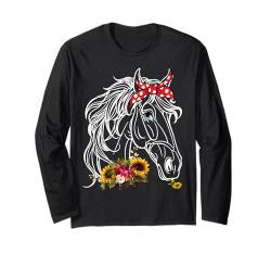 Damenpferd mit Bandana-Stirnband, Reitsport, Reiten Langarmshirt von Damen-Pferdereiten-Pferdeliebhaber-Mädchen