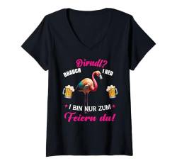 Damen Dirndl Trachten Damen Flamingo Oktoberfest Dirndl Volkfest T-Shirt mit V-Ausschnitt von Damen Trachtenshirts bayrische Tracht Bluse Kostüm