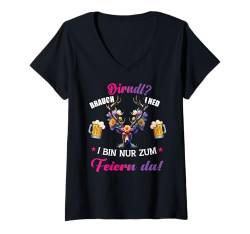 Damen Dirndl Trachten Damen Oktoberfest Dirndl Hirschgeweih Hirsch T-Shirt mit V-Ausschnitt von Damen Trachtenshirts bayrische Tracht Bluse Kostüm