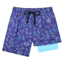 Dancinova Badeshorts Jungen Badehose Kinder Kompression Liner Schwimmhose Schnelltrocknend mit Liner Blau Hawaii Druck 7Jahre von Dancinova