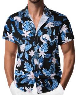 Danfiki Hawaiihemd Herren Hemd Kurzarm Sommerhemd Herren Freizeithemden Blumen Urlaub Strand Hemd Regular Fit von Danfiki