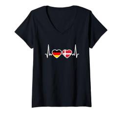 Damen Dänemark Deutschland Herzschlag Flagge Däne T-Shirt mit V-Ausschnitt von Dänische Stolz Danmark Dänemark Geschenke