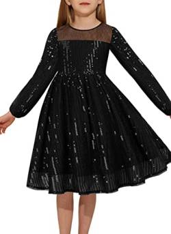 Mädchen Kleider Prinzessin Festliches 128 Kinderkleid 134 Pailletten Party Weihnachten Hochzeit Geburtstag Ballkleid Blumenmädchen Langarm Elegant A-line Crew Neck Schwarz 8-10 Jahre von Danna Belle