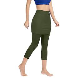 7/8 Länge Leggings mit Rock Damen Tennis Sport Leggings mit Handytasche High Waist Caprihose Sportleggings Elastisch Bauchweg Tennisrock mit Hose Rockhose für Yoga Golfkorts Workout (Grün, S) von Dantazz