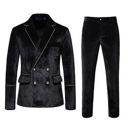 Anzug Herren Samt Anzug Slim Fit 2 Teiliges Anzug Jacke mit zweireihiger Knopfleiste und Hose 2-teiliges Set Samt Blazer Mantel + Kleid Hose Slim Business Party Formal Gothic Outfuits von Darringls