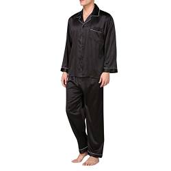 Darringls Herren Satin Pyjama Lang Schlafanzug mit Knopfleiste Seidensatin Zweiteiliger Nachtwäsche Hausanzug Langarm Schlafanzughose Pyjama Set Satin Nachtwäsche Langen Ärmel Loungewear von Darringls